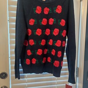 New with tags Floral Knit Sweater - Black with Red Roses